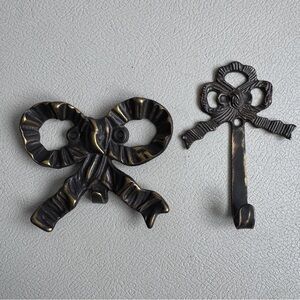 Vintage Antique Brass Bow Tie Hooks Set of 2